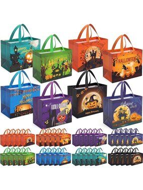 40 Pcs Halloween Tote Gifts Bags Bulk with Handle Reusable Large Trick or Treat